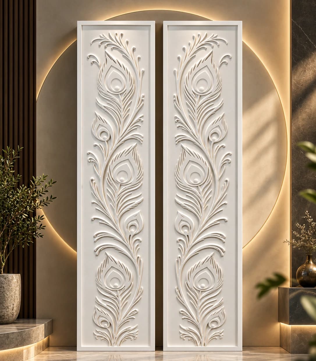 CNC-carved 3D wave pattern wall panel in white WPC board for luxury modern interior wall decor